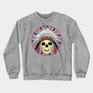 Sioux Native American Indian Skull in Headdress Crewneck Sweatshirt